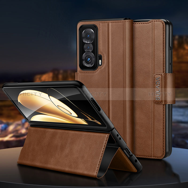 Coque Portefeuille Livre Cuir Etui Clapet SD1 pour Huawei Honor Magic V 5G Marron Plus