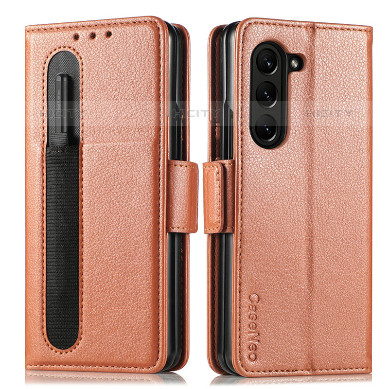 Coque Portefeuille Livre Cuir Etui Clapet SD1 pour Samsung Galaxy Z Fold5 5G Marron Plus