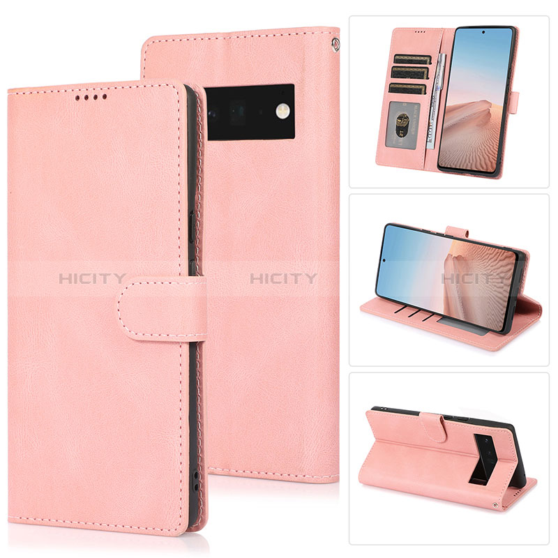 Coque Portefeuille Livre Cuir Etui Clapet SY1 pour Google Pixel 6 5G Rose Plus