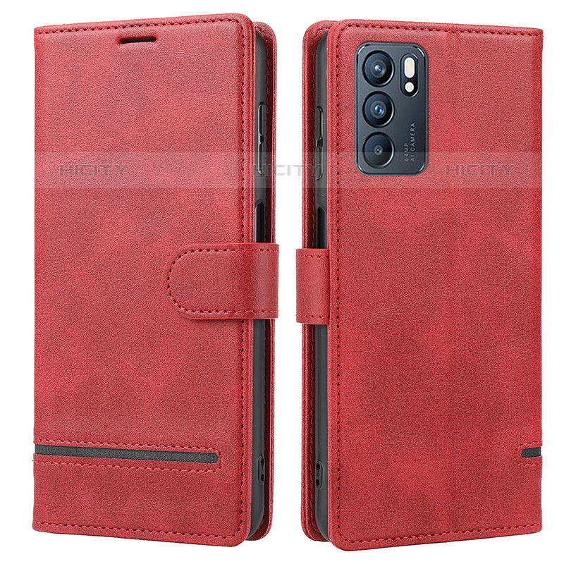 Coque Portefeuille Livre Cuir Etui Clapet SY1 pour Oppo Reno6 5G Rouge Plus