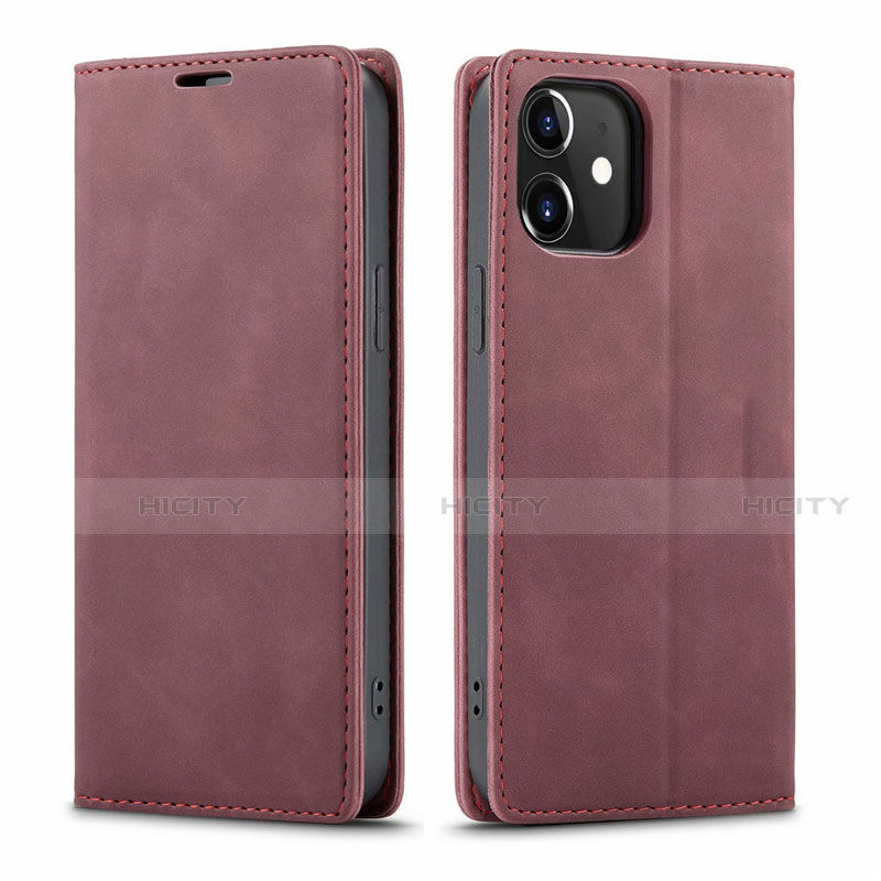 Coque Portefeuille Livre Cuir Etui Clapet T01 pour Apple iPhone 12 Mini Vin Rouge Plus