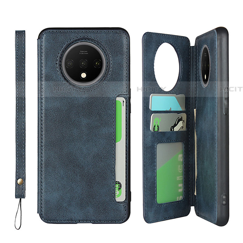 Coque Portefeuille Livre Cuir Etui Clapet T01 pour OnePlus 7T Bleu Plus