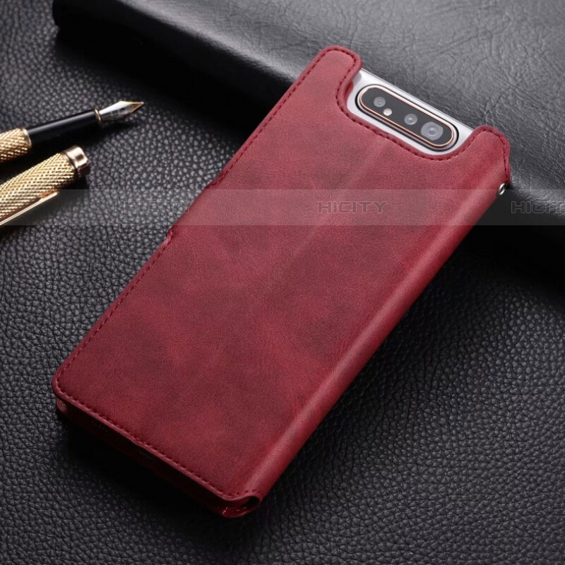 Coque Portefeuille Livre Cuir Etui Clapet T01 pour Samsung Galaxy A80 Rouge Plus