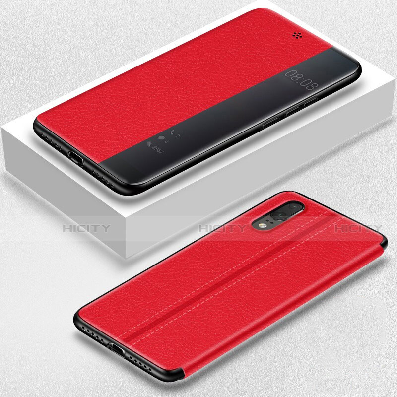 Coque Portefeuille Livre Cuir Etui Clapet T02 pour Huawei P20 Rouge Plus