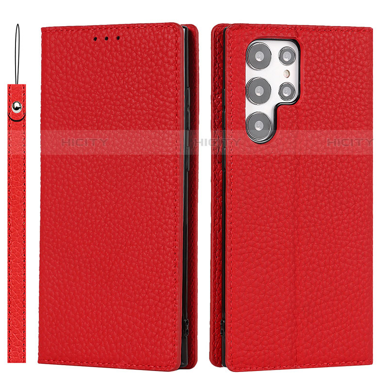 Coque Portefeuille Livre Cuir Etui Clapet T02D pour Samsung Galaxy S21 Ultra 5G Rouge Plus