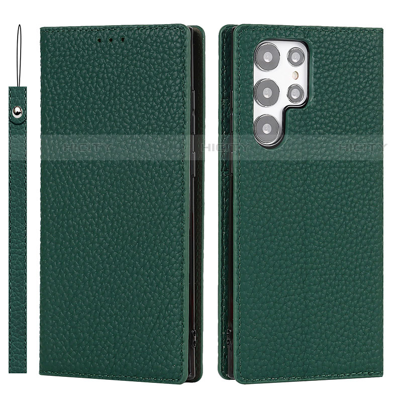 Coque Portefeuille Livre Cuir Etui Clapet T02D pour Samsung Galaxy S21 Ultra 5G Vert Plus