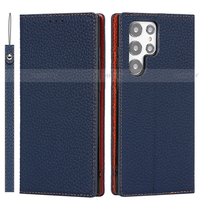 Coque Portefeuille Livre Cuir Etui Clapet T02D pour Samsung Galaxy S22 Ultra 5G Bleu Plus