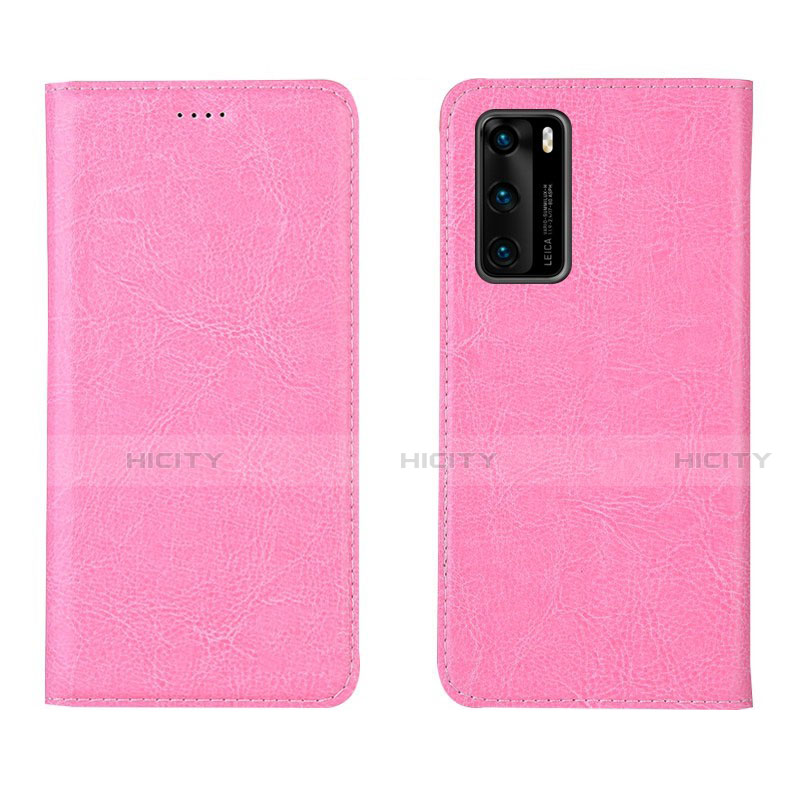 Coque Portefeuille Livre Cuir Etui Clapet T03 pour Huawei P40 Rose Plus