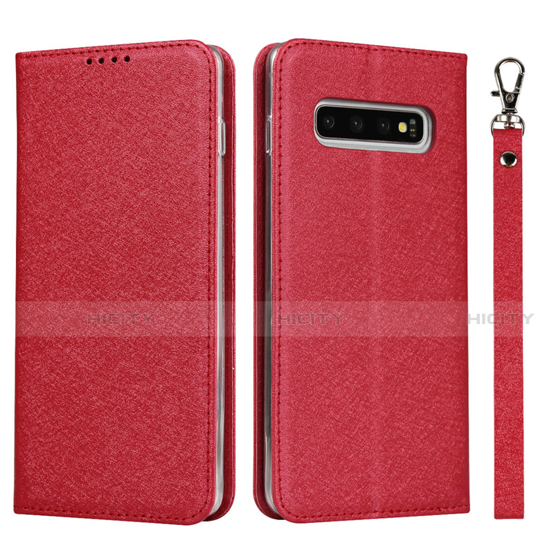 Coque Portefeuille Livre Cuir Etui Clapet T03 pour Samsung Galaxy S10 Rouge Plus