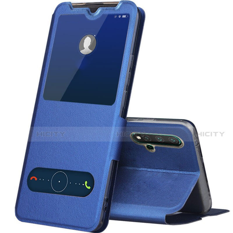 Coque Portefeuille Livre Cuir Etui Clapet T04 pour Huawei Nova 5 Bleu Plus