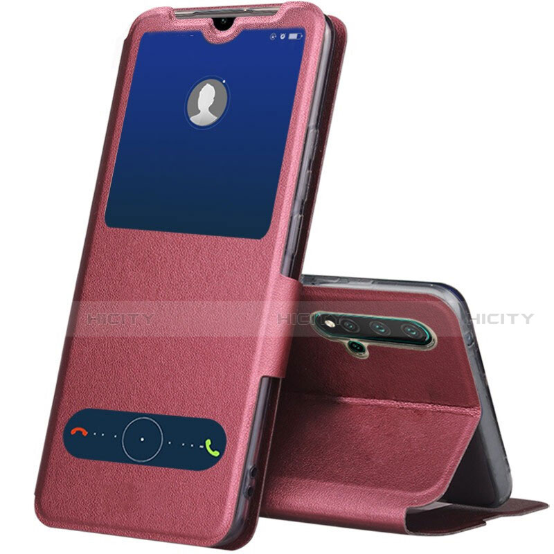 Coque Portefeuille Livre Cuir Etui Clapet T04 pour Huawei Nova 5 Pro Vin Rouge Plus