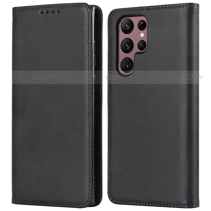 Coque Portefeuille Livre Cuir Etui Clapet T04D pour Samsung Galaxy S22 Ultra 5G Noir Plus