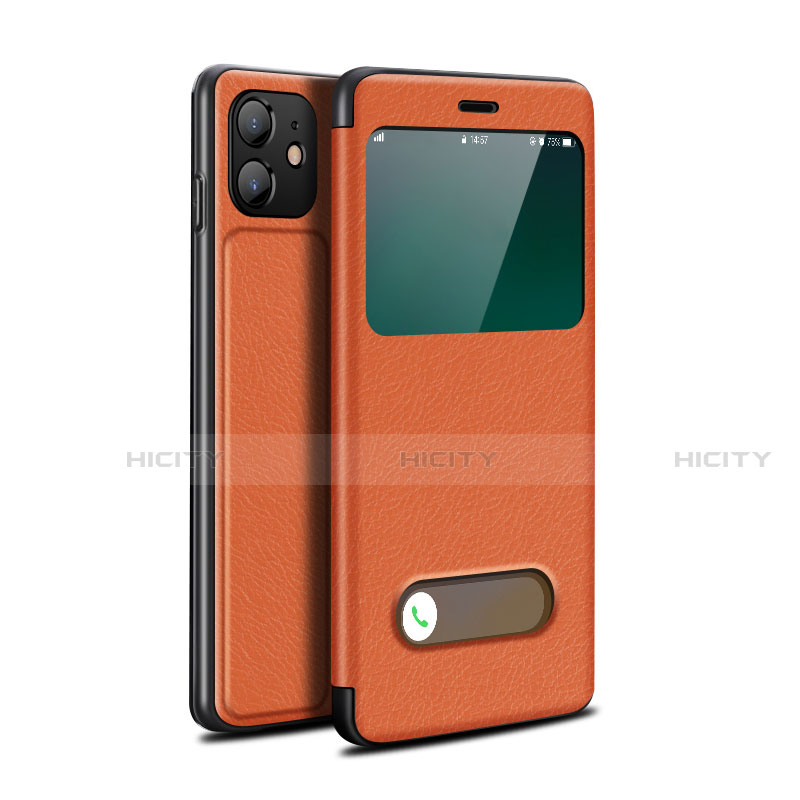 Coque Portefeuille Livre Cuir Etui Clapet T05 pour Apple iPhone 12 Mini Orange Plus