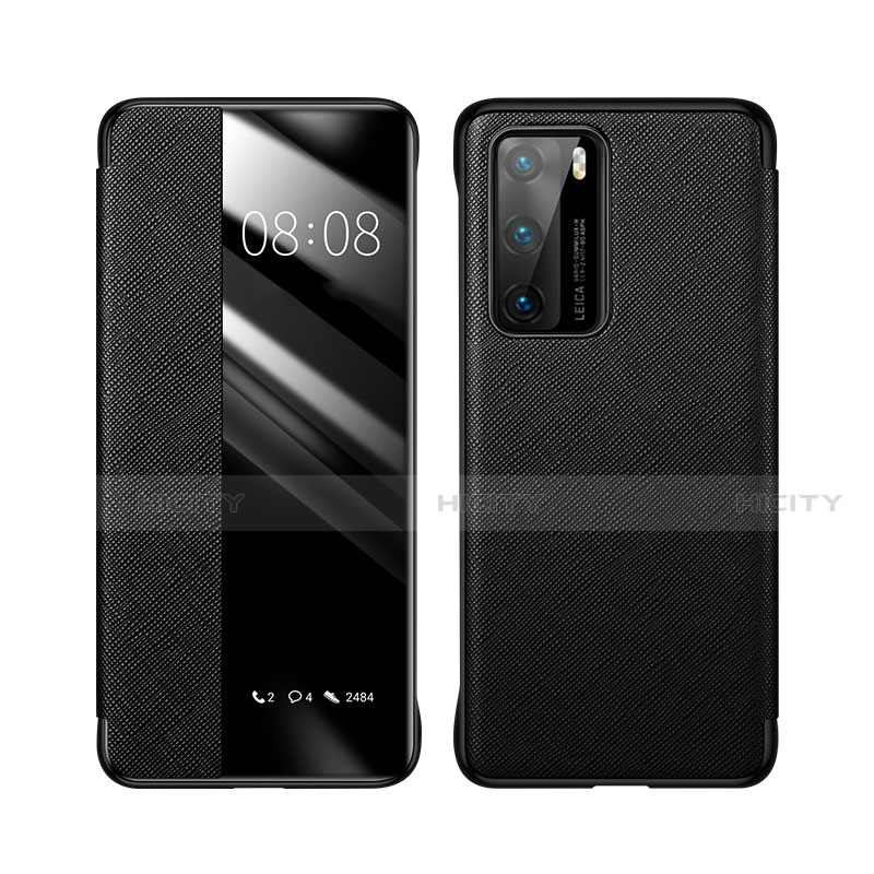 Coque Portefeuille Livre Cuir Etui Clapet T05 pour Huawei P40 Noir Plus