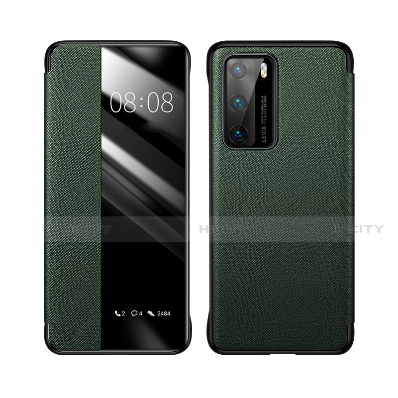 Coque Portefeuille Livre Cuir Etui Clapet T05 pour Huawei P40 Vert Plus