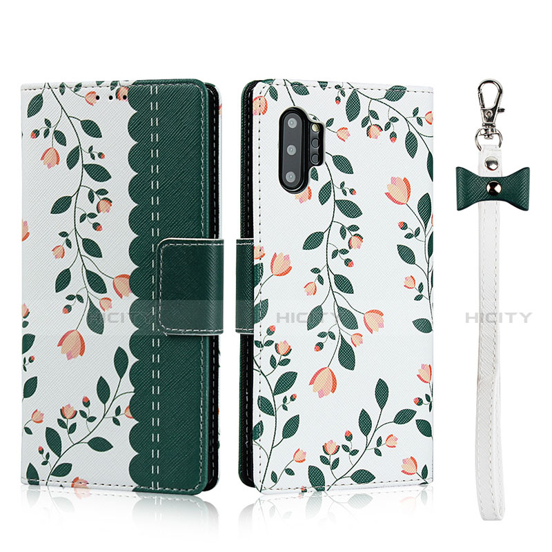 Coque Portefeuille Livre Cuir Etui Clapet T05 pour Samsung Galaxy Note 10 Plus Vert Plus