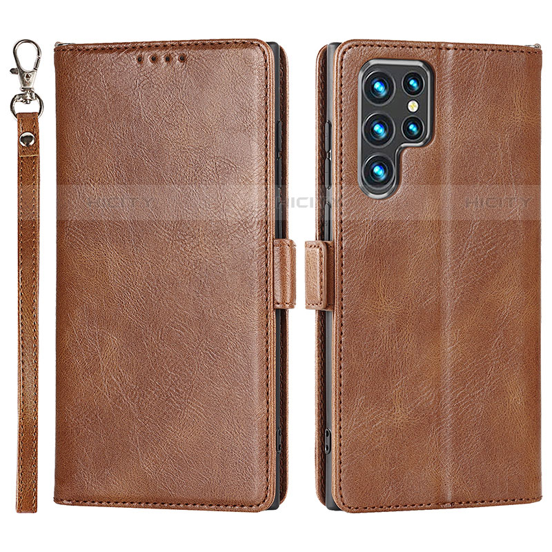 Coque Portefeuille Livre Cuir Etui Clapet T05D pour Samsung Galaxy S23 Ultra 5G Marron Plus