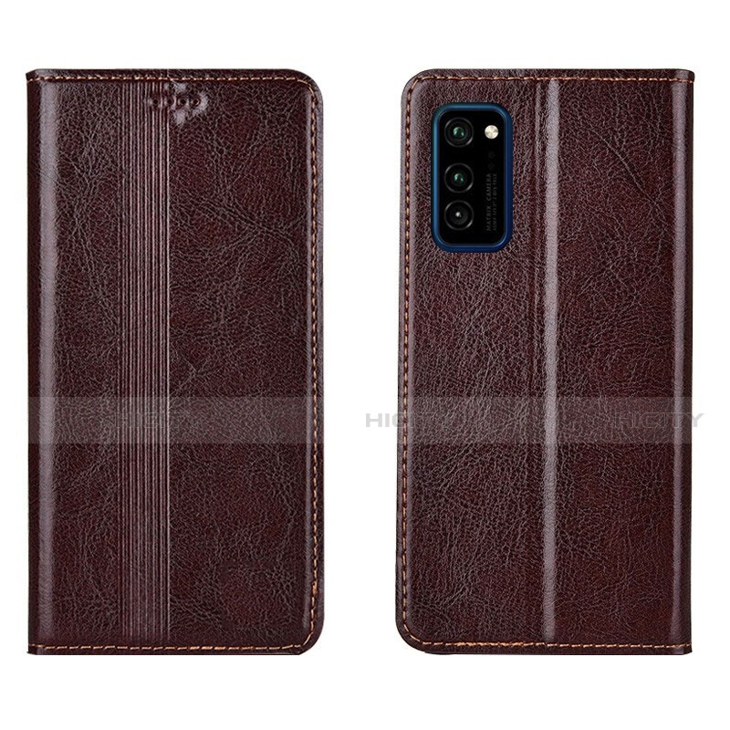 Coque Portefeuille Livre Cuir Etui Clapet T06 pour Huawei Honor View 30 5G Marron Plus