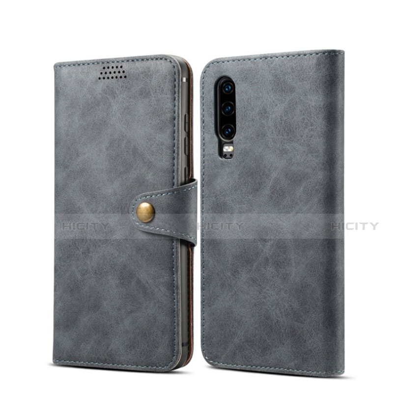 Coque Portefeuille Livre Cuir Etui Clapet T06 pour Huawei P30 Gris Plus