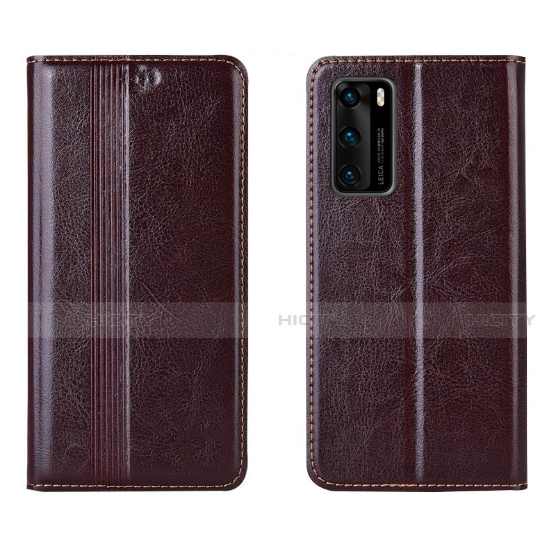 Coque Portefeuille Livre Cuir Etui Clapet T06 pour Huawei P40 Marron Plus