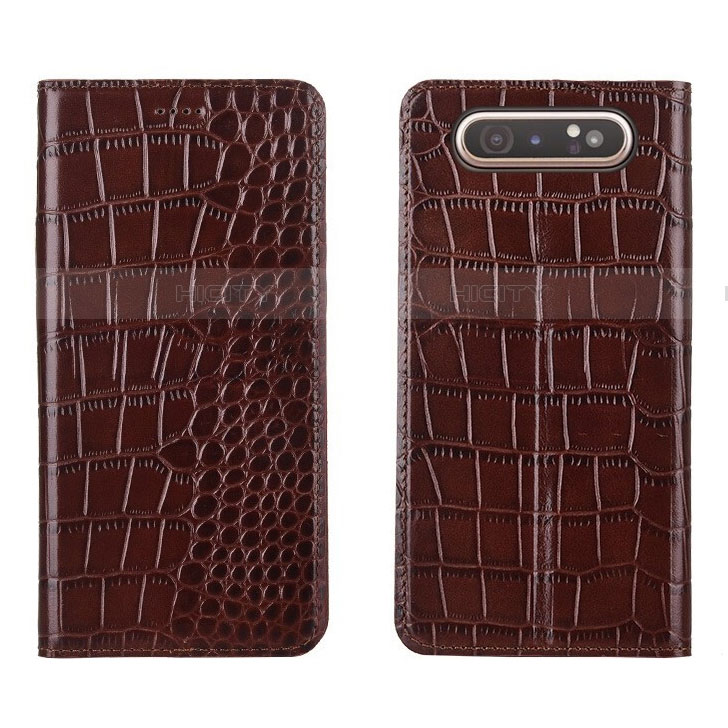 Coque Portefeuille Livre Cuir Etui Clapet T06 pour Samsung Galaxy A80 Marron Plus