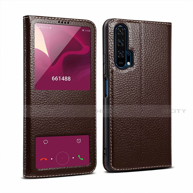 Coque Portefeuille Livre Cuir Etui Clapet T07 pour Huawei Honor 20 Marron Plus