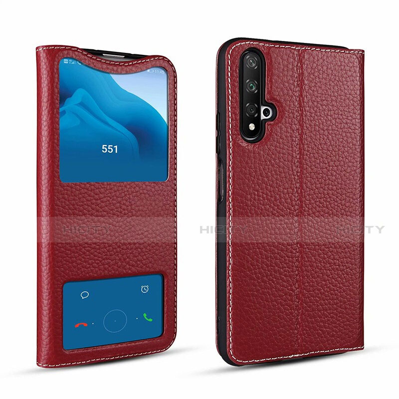 Coque Portefeuille Livre Cuir Etui Clapet T07 pour Huawei Nova 5T Rouge Plus