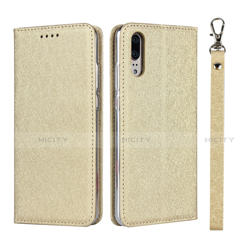 Coque Portefeuille Livre Cuir Etui Clapet T07 pour Huawei P20 Or Plus