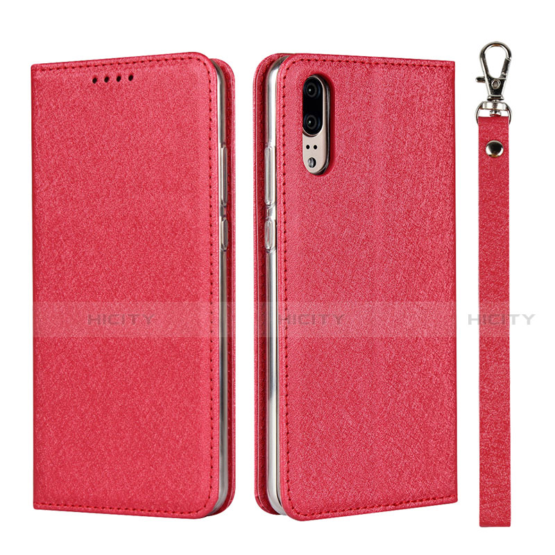 Coque Portefeuille Livre Cuir Etui Clapet T07 pour Huawei P20 Rouge Plus