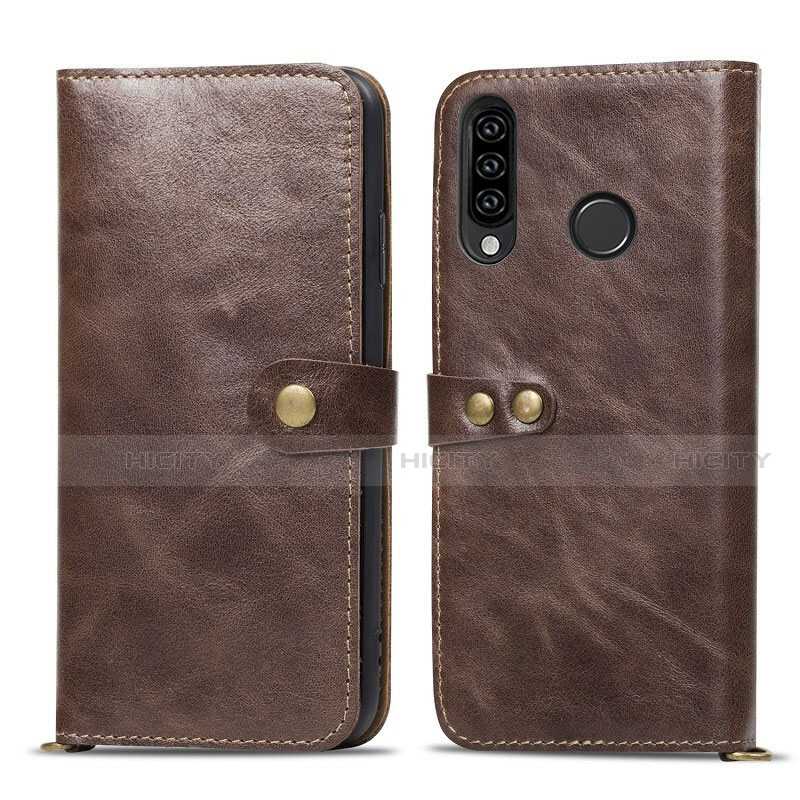 Coque Portefeuille Livre Cuir Etui Clapet T08 pour Huawei P30 Lite New Edition Marron Plus