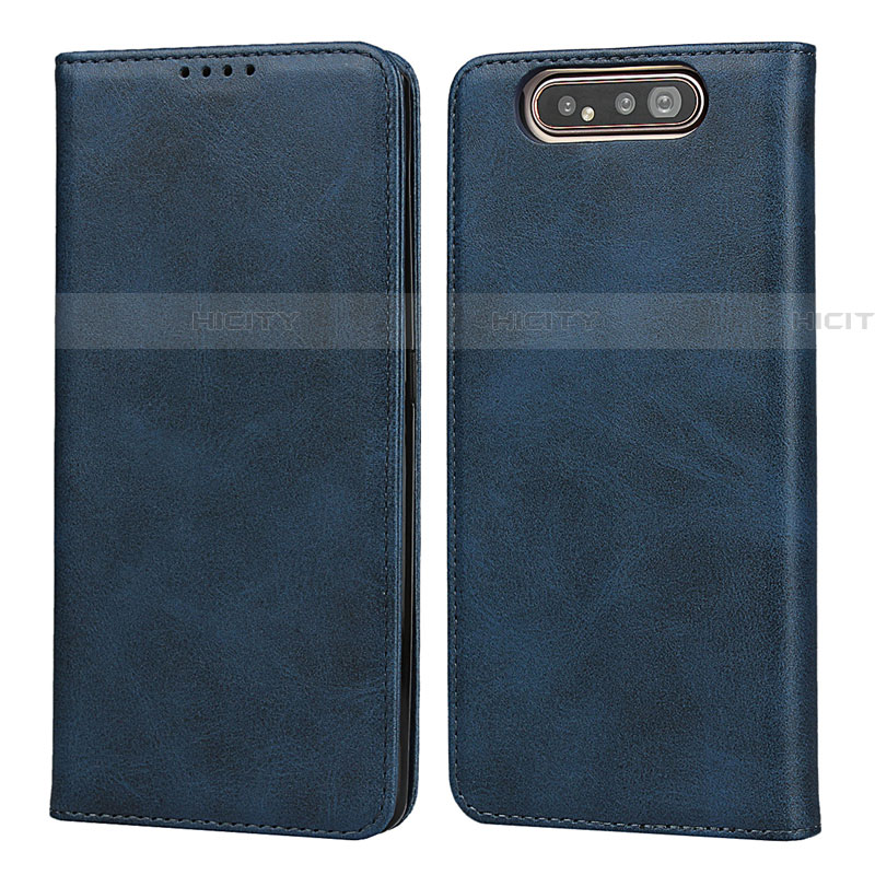 Coque Portefeuille Livre Cuir Etui Clapet T08 pour Samsung Galaxy A80 Bleu Plus