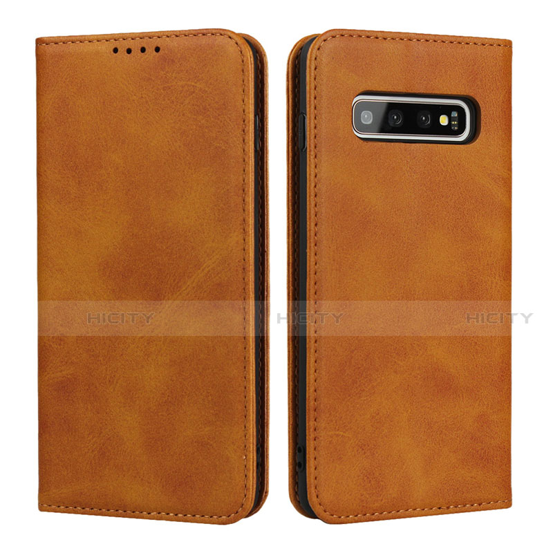 Coque Portefeuille Livre Cuir Etui Clapet T08 pour Samsung Galaxy S10 Plus Orange Plus