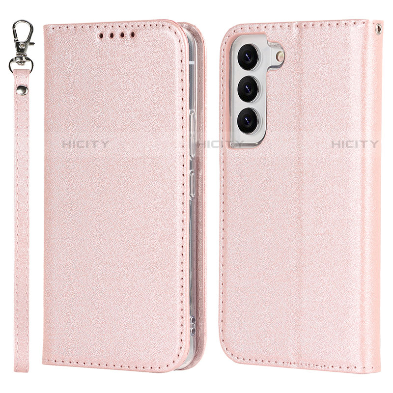 Coque Portefeuille Livre Cuir Etui Clapet T08D pour Samsung Galaxy S21 Plus 5G Or Rose Plus