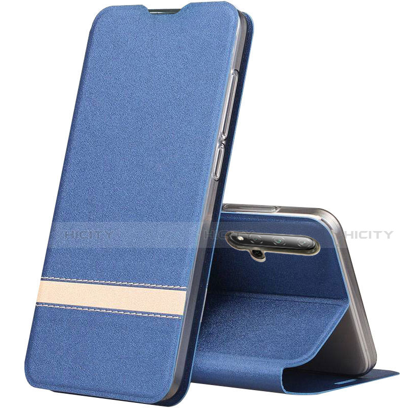 Coque Portefeuille Livre Cuir Etui Clapet T09 pour Huawei Honor 20 Bleu Plus