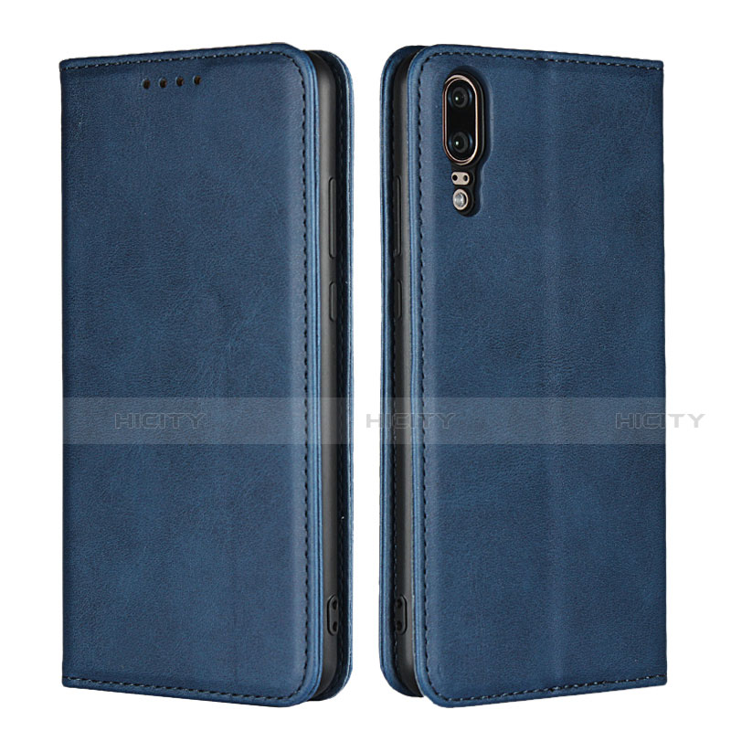 Coque Portefeuille Livre Cuir Etui Clapet T09 pour Huawei P20 Bleu Plus