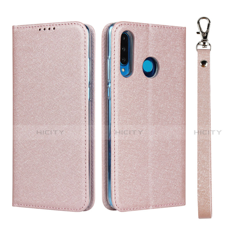 Coque Portefeuille Livre Cuir Etui Clapet T09 pour Huawei P30 Lite Or Rose Plus