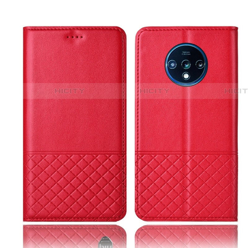 Coque Portefeuille Livre Cuir Etui Clapet T09 pour OnePlus 7T Rouge Plus