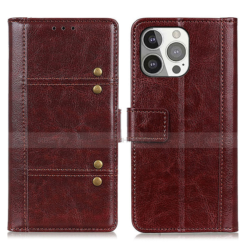 Coque Portefeuille Livre Cuir Etui Clapet T10 pour Apple iPhone 14 Pro Marron Plus