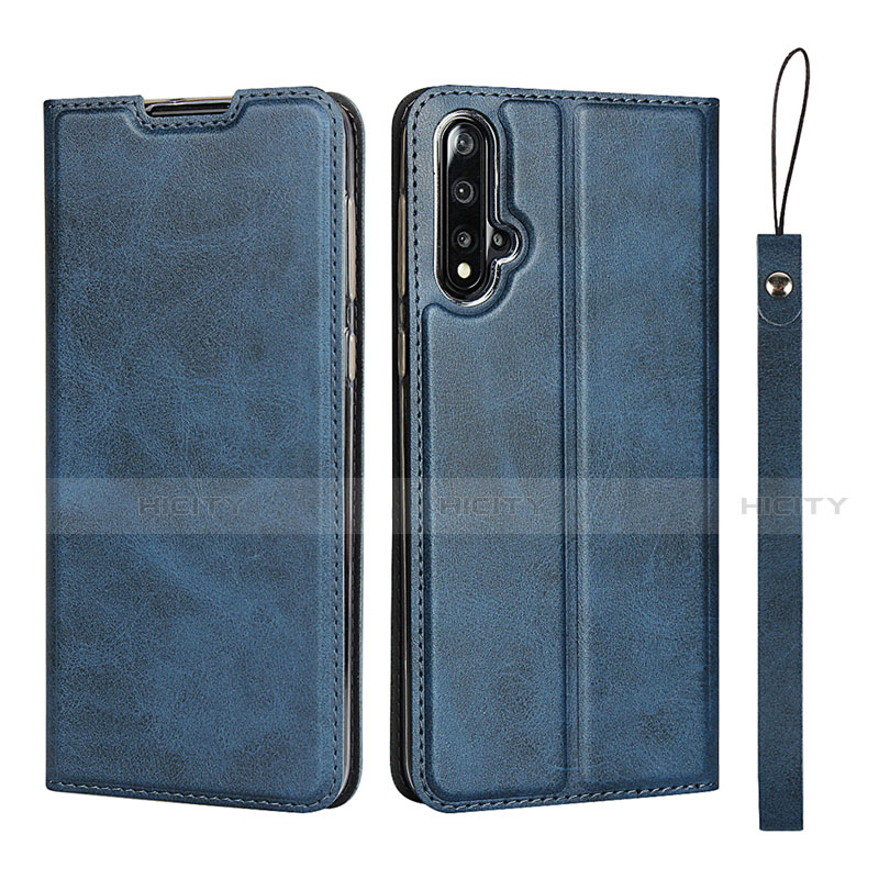 Coque Portefeuille Livre Cuir Etui Clapet T10 pour Huawei Nova 5 Bleu Plus