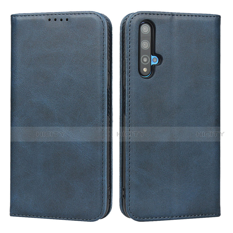 Coque Portefeuille Livre Cuir Etui Clapet T10 pour Huawei Nova 5T Bleu Plus