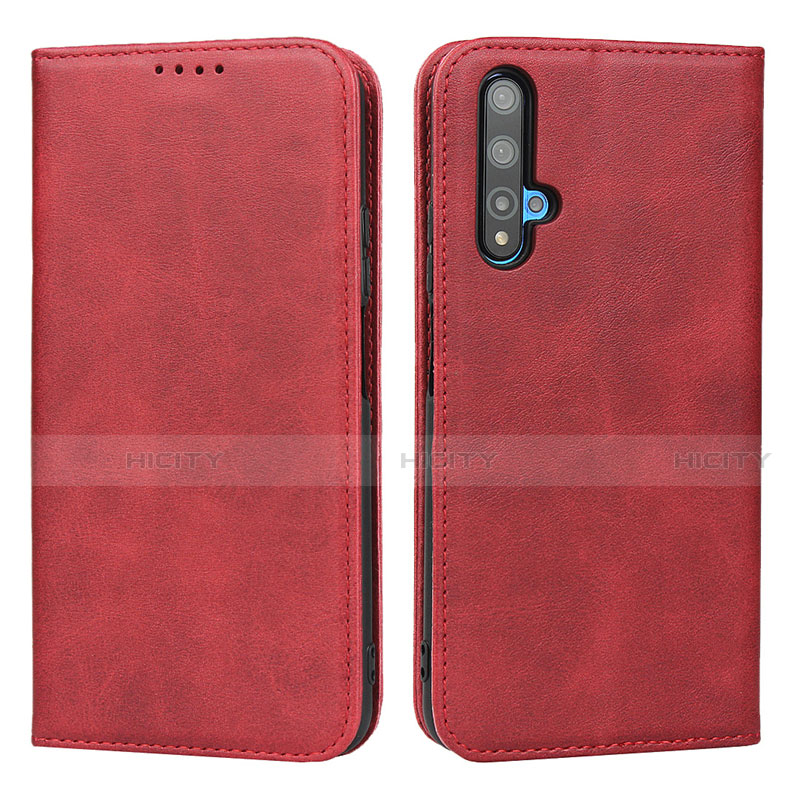 Coque Portefeuille Livre Cuir Etui Clapet T10 pour Huawei Nova 5T Rouge Plus