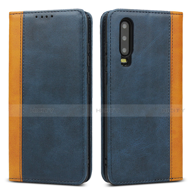 Coque Portefeuille Livre Cuir Etui Clapet T10 pour Huawei P30 Bleu Plus