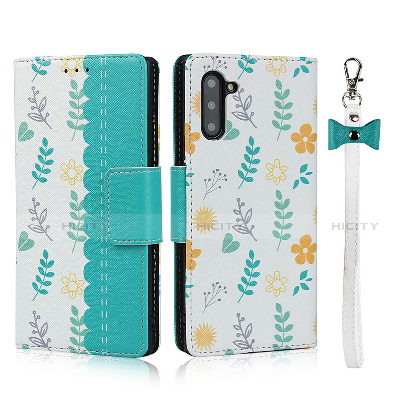 Coque Portefeuille Livre Cuir Etui Clapet T10 pour Samsung Galaxy Note 10 5G Cyan Plus