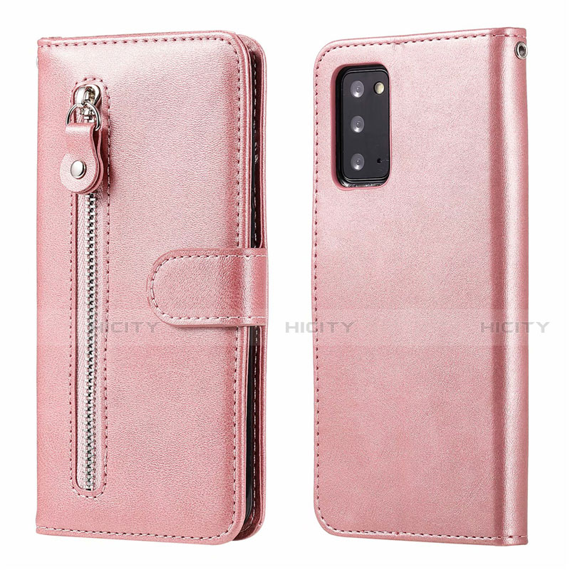 Coque Portefeuille Livre Cuir Etui Clapet T10 pour Samsung Galaxy Note 20 5G Or Rose Plus