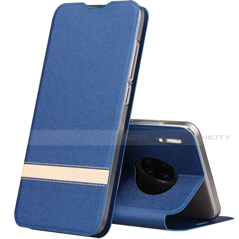 Coque Portefeuille Livre Cuir Etui Clapet T12 pour Huawei Mate 30E Pro 5G Bleu Plus