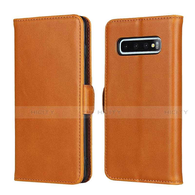 Coque Portefeuille Livre Cuir Etui Clapet T14 pour Samsung Galaxy S10 Plus Orange Plus