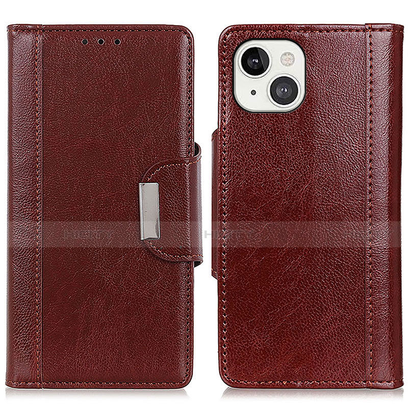 Coque Portefeuille Livre Cuir Etui Clapet T15 pour Apple iPhone 13 Marron Plus