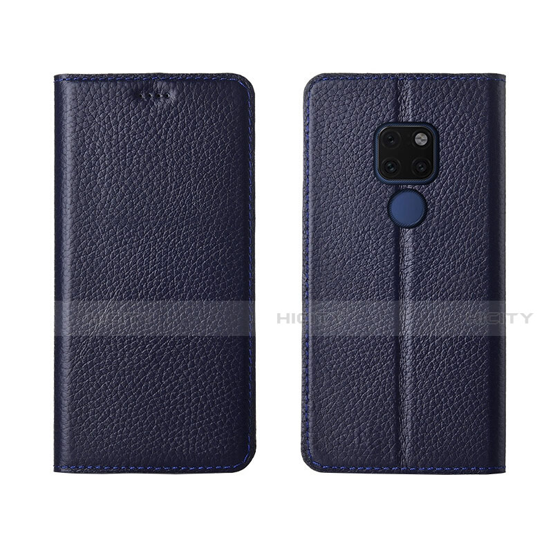 Coque Portefeuille Livre Cuir Etui Clapet T15 pour Huawei Mate 20 Bleu Plus