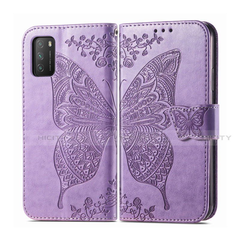 Coque Portefeuille Livre Cuir Etui Clapet T15 pour Xiaomi Poco M3 Violet Clair Plus