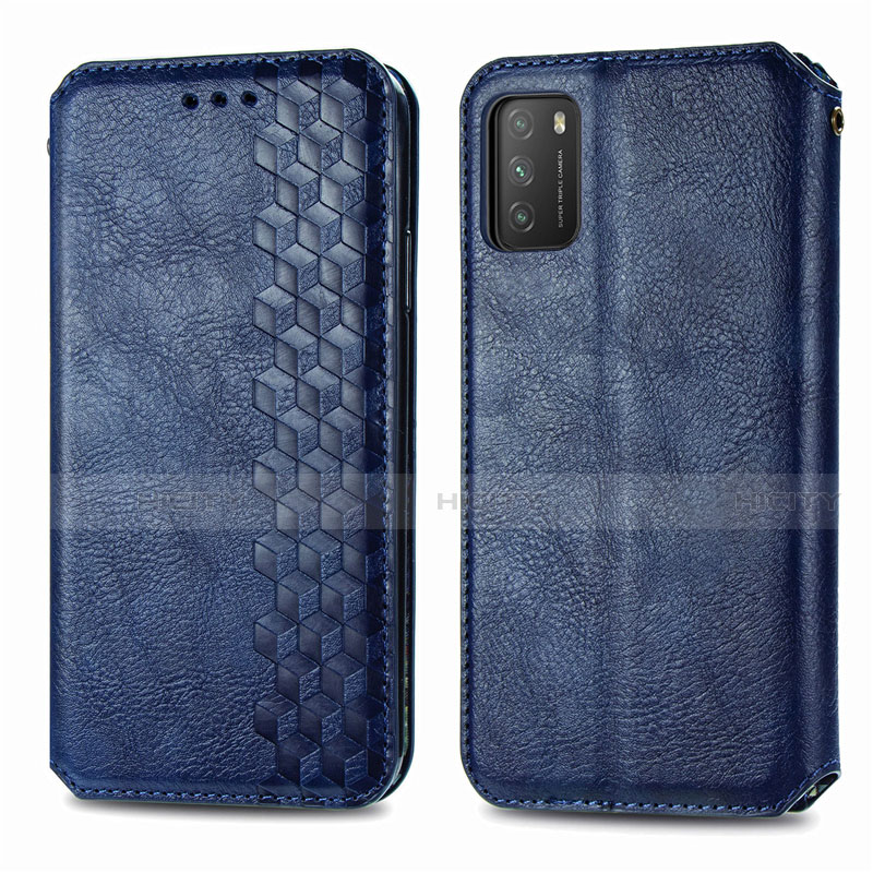 Coque Portefeuille Livre Cuir Etui Clapet T16 pour Xiaomi Poco M3 Bleu Plus